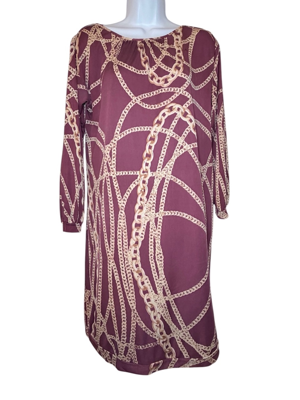 Lacey Parker Red Burgundy Chain Print Long Sleeve Dress - S